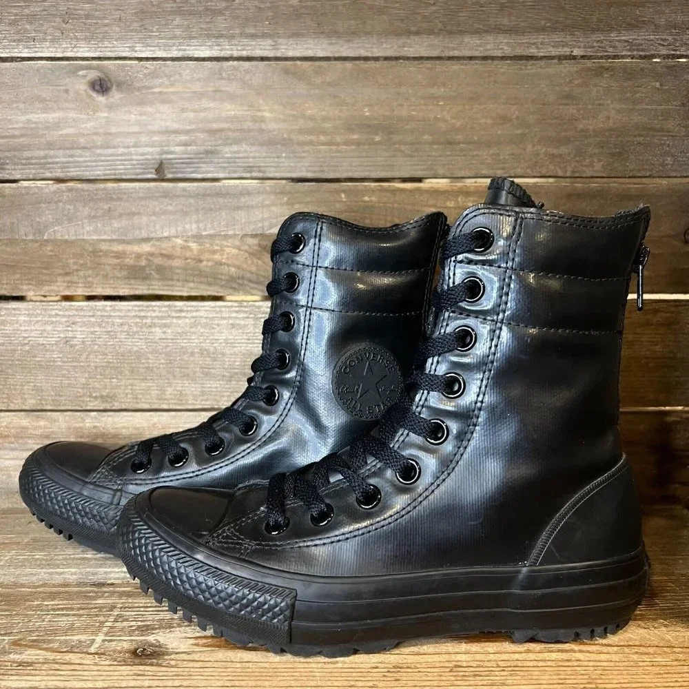 Big Kids‎ Converse CTAS Hi-Rise Black Rubber Waterproof Ankle Boots Size 5 Y GUC